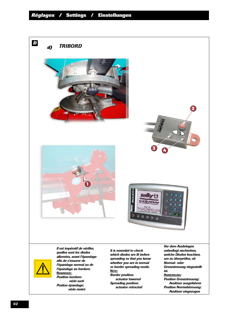 Tribord, Réglages / settings / einstellungen | Sulky DPX 28 User Manual | Page 64 / 91