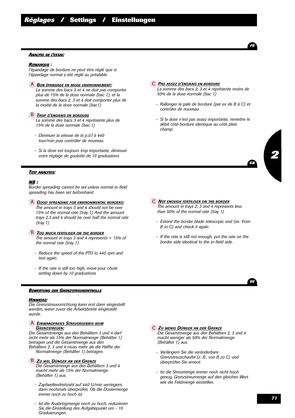 Réglages / settings / einstellungen | Sulky DPX 28 User Manual | Page 73 / 91