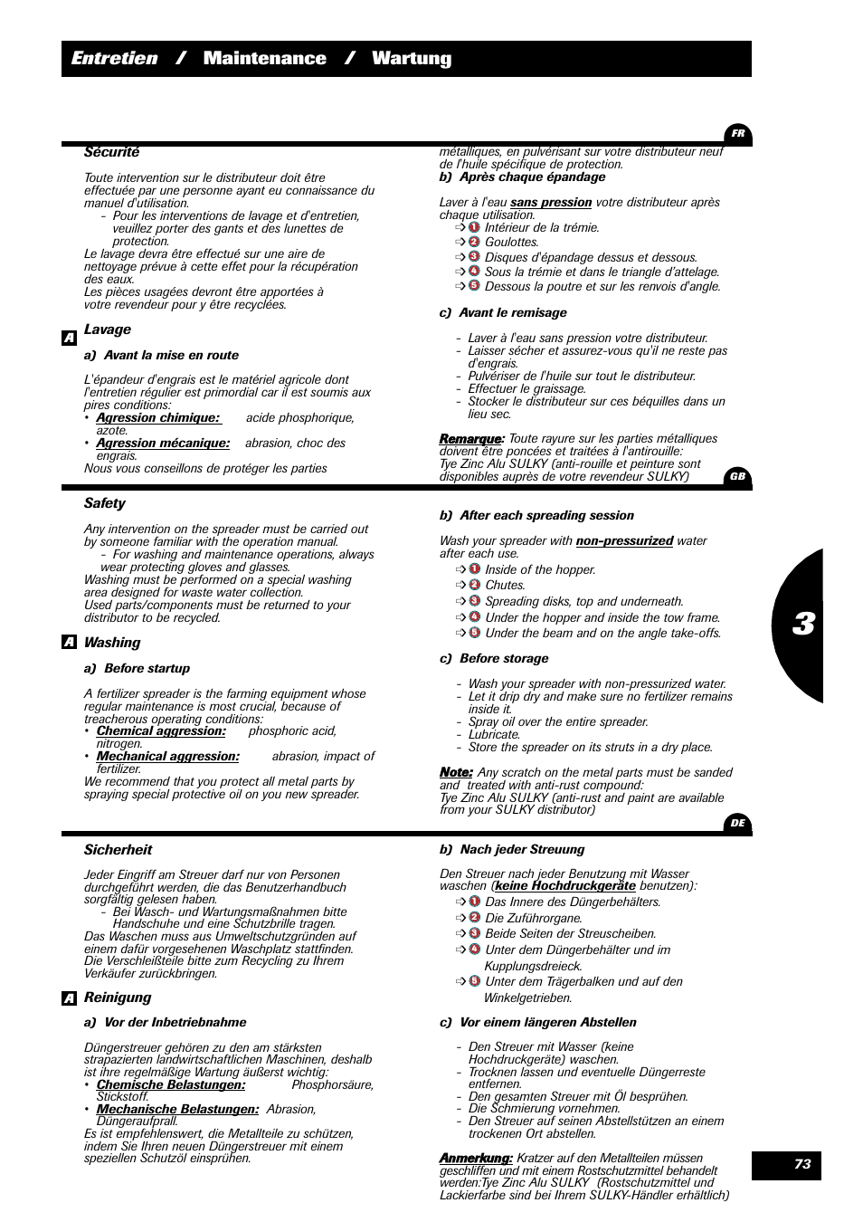 Entretien / maintenance / wartung | Sulky DPX 28 User Manual | Page 75 / 91