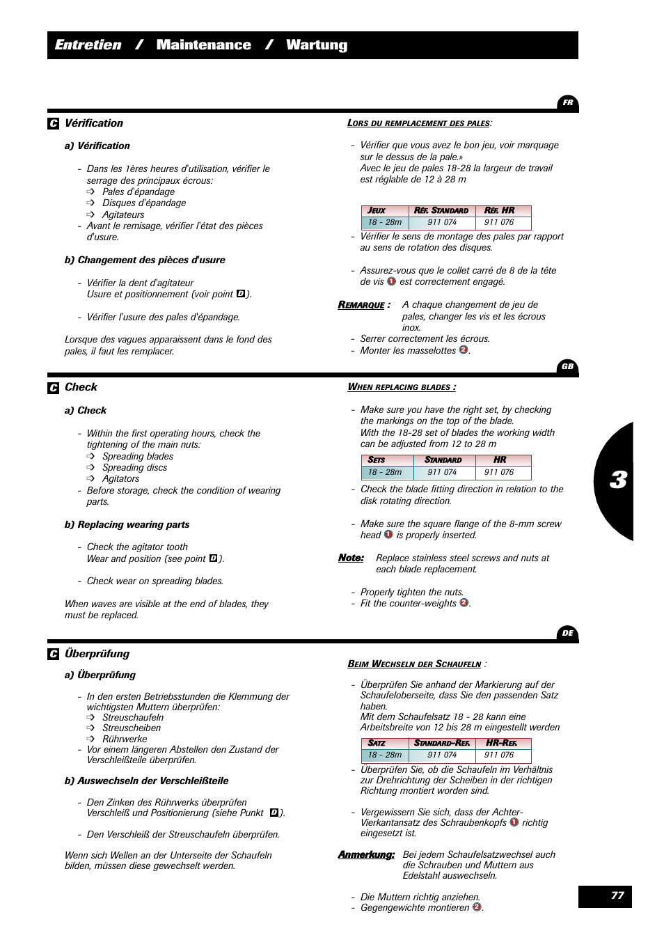 Entretien / maintenance / wartung | Sulky DPX 28 User Manual | Page 79 / 91