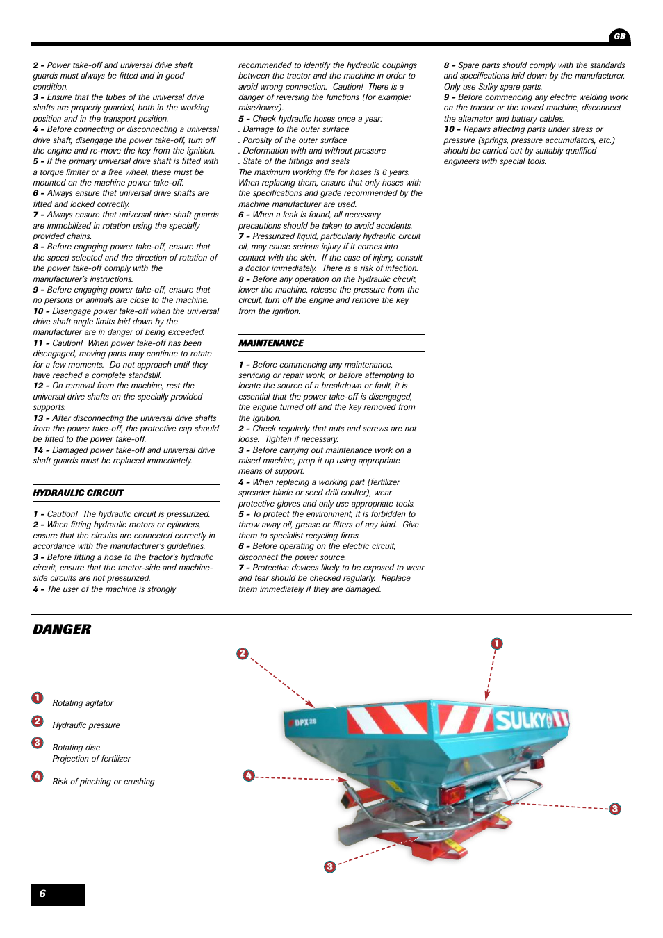 Danger | Sulky DPX 28 User Manual | Page 8 / 91