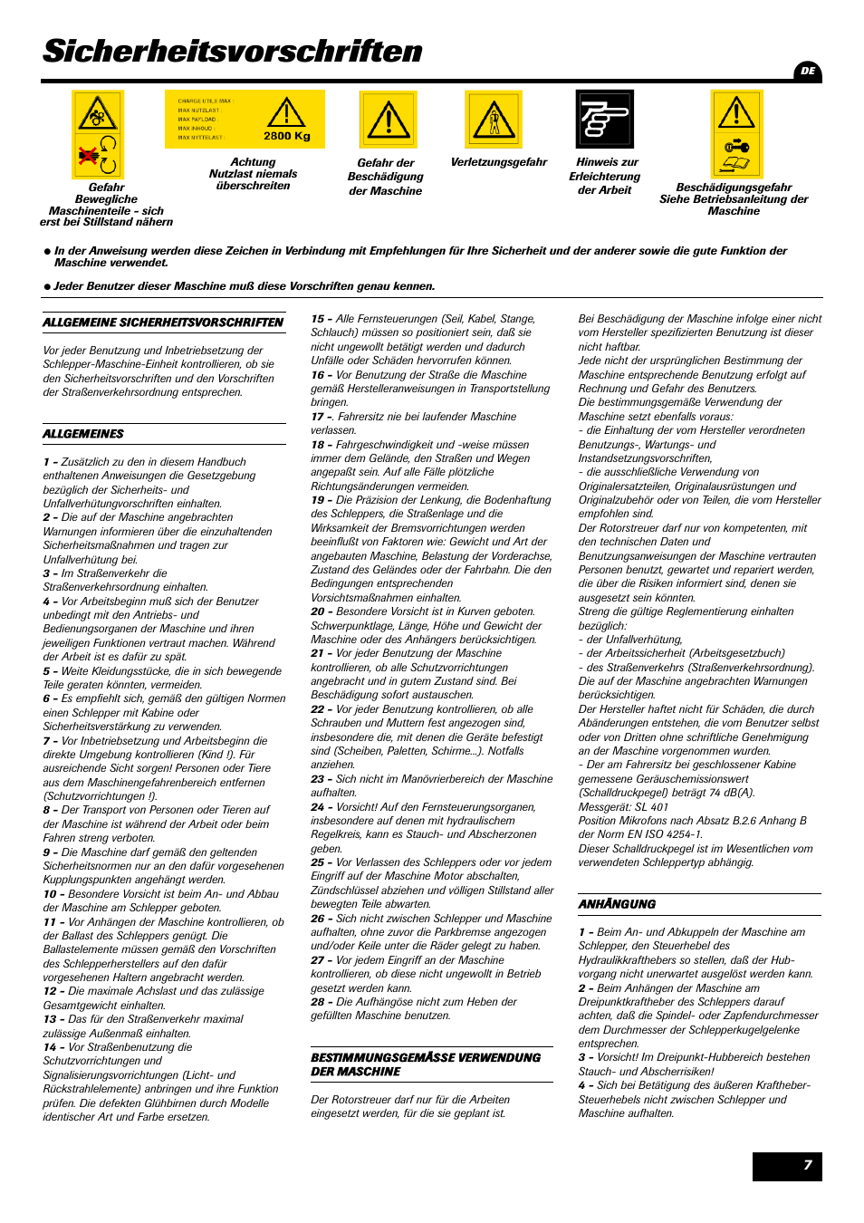 Sicherheitsvorschriften | Sulky DPX 28 User Manual | Page 9 / 91