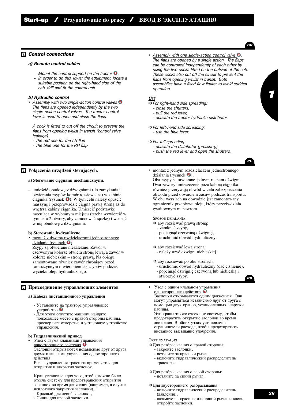 Start-up, Przygotowanie do pracy, Ввод в эксплуатацию | Sulky DPX 28 User Manual | Page 31 / 95