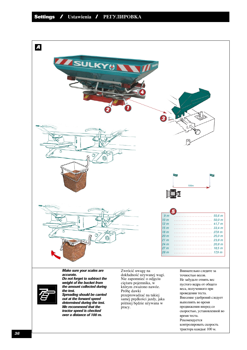 Settings, Ustawienia, Регулировка a | Sulky DPX 28 User Manual | Page 38 / 95