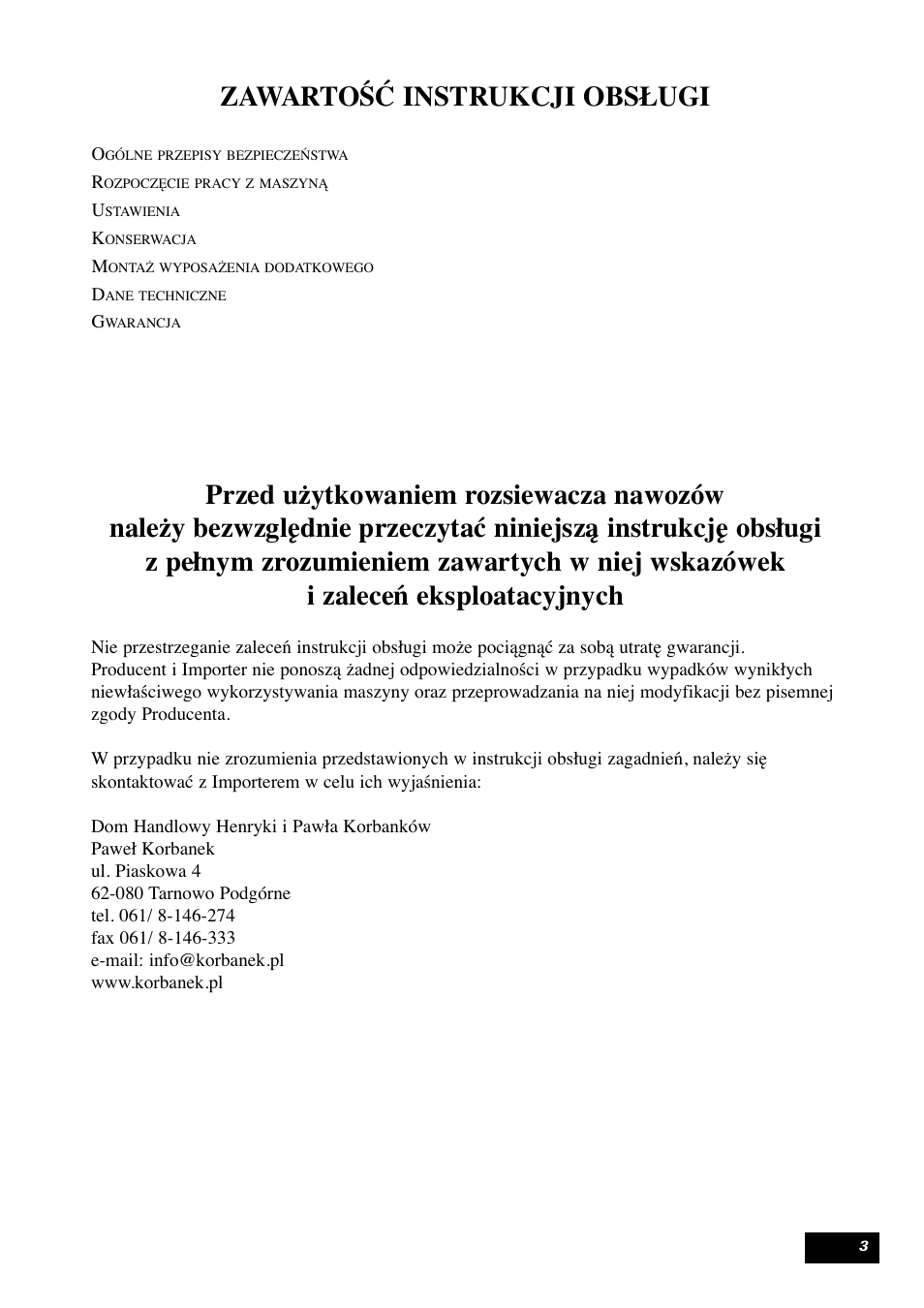 Zawartość instrukcji obsługi | Sulky DPX 28 User Manual | Page 5 / 95