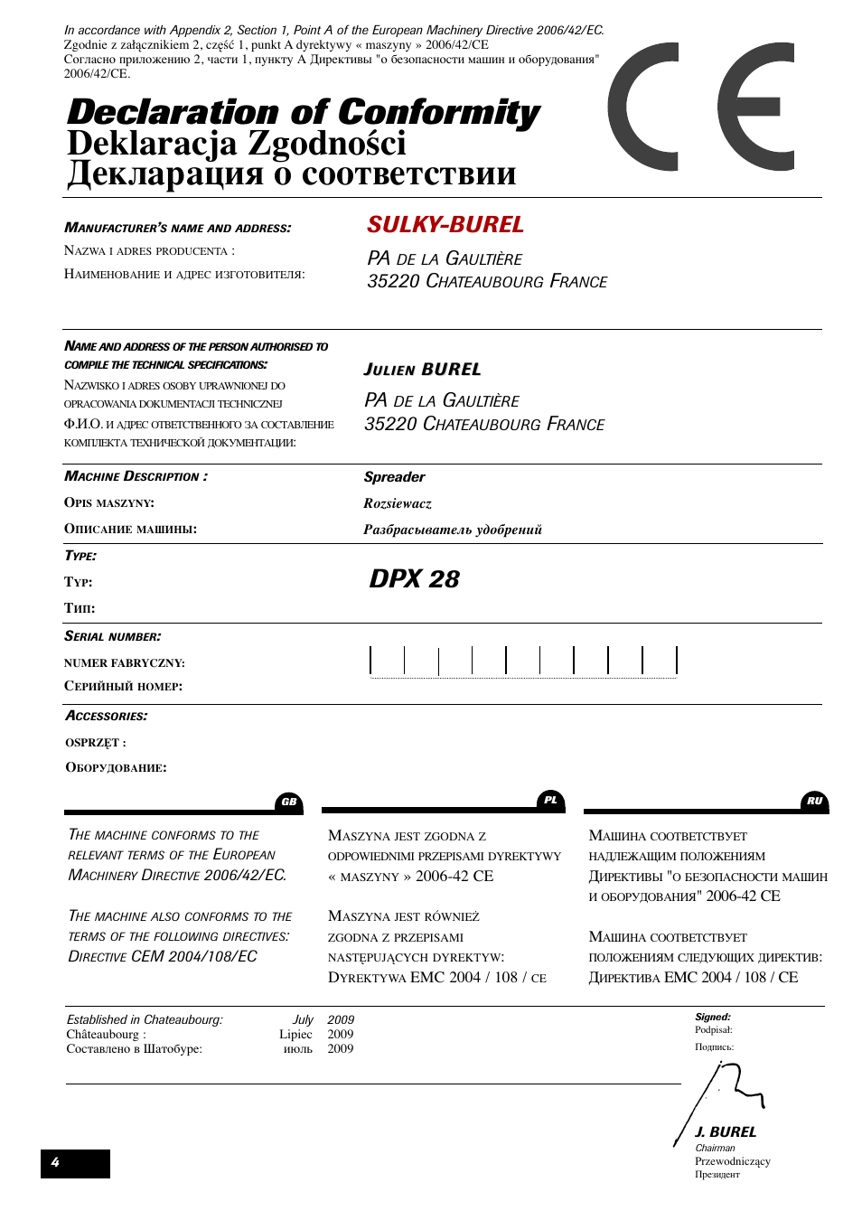 Dpx 28, Sulky-burel | Sulky DPX 28 User Manual | Page 6 / 95