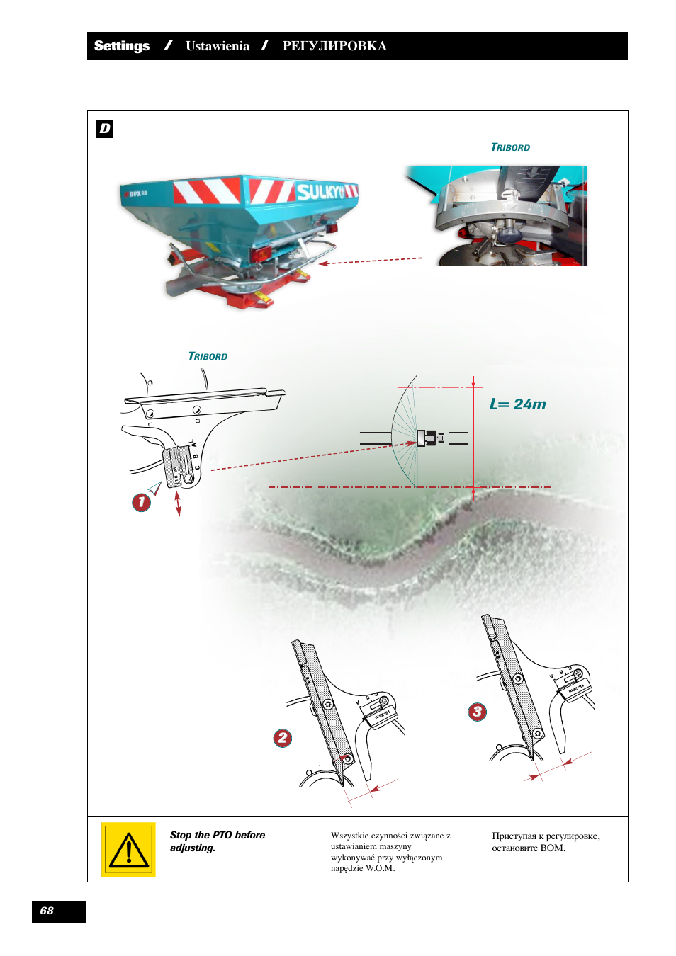 L= 24m, Settings, Ustawienia | Регулировка d | Sulky DPX 28 User Manual | Page 70 / 95