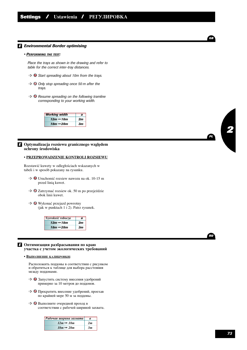 Settings, Ustawienia, Регулировка | Sulky DPX 28 User Manual | Page 75 / 95
