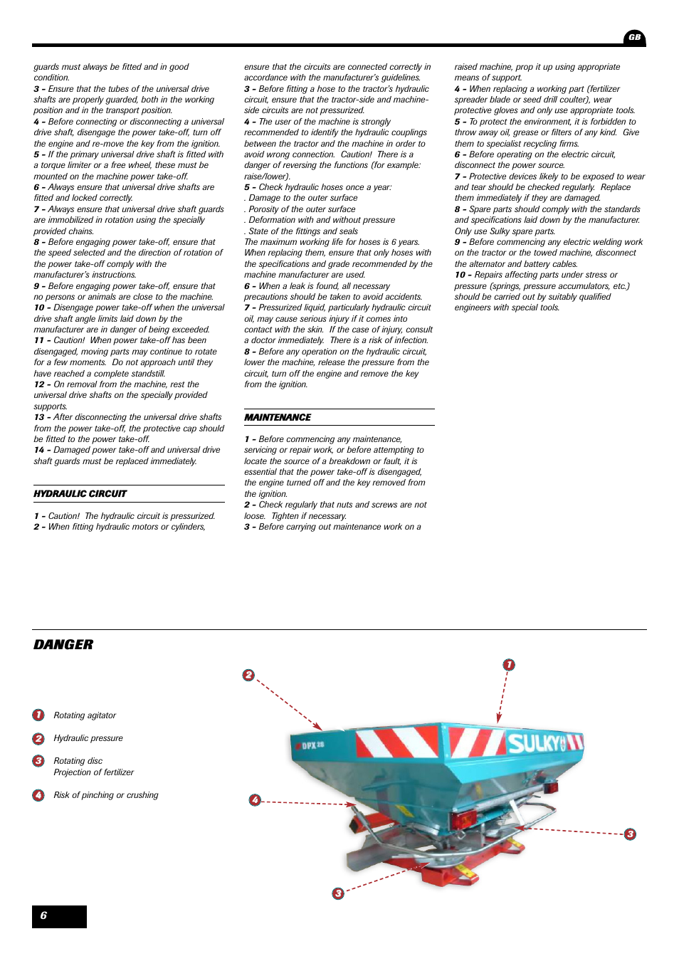 Danger | Sulky DPX 28 User Manual | Page 8 / 95