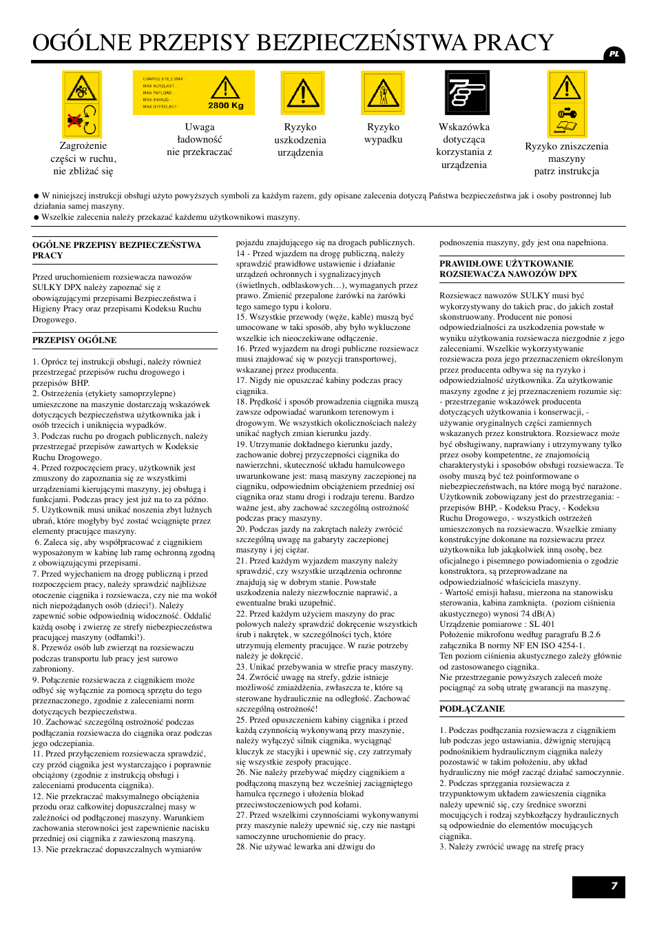 Ogólne przepisy bezpieczeństwa pracy | Sulky DPX 28 User Manual | Page 9 / 95