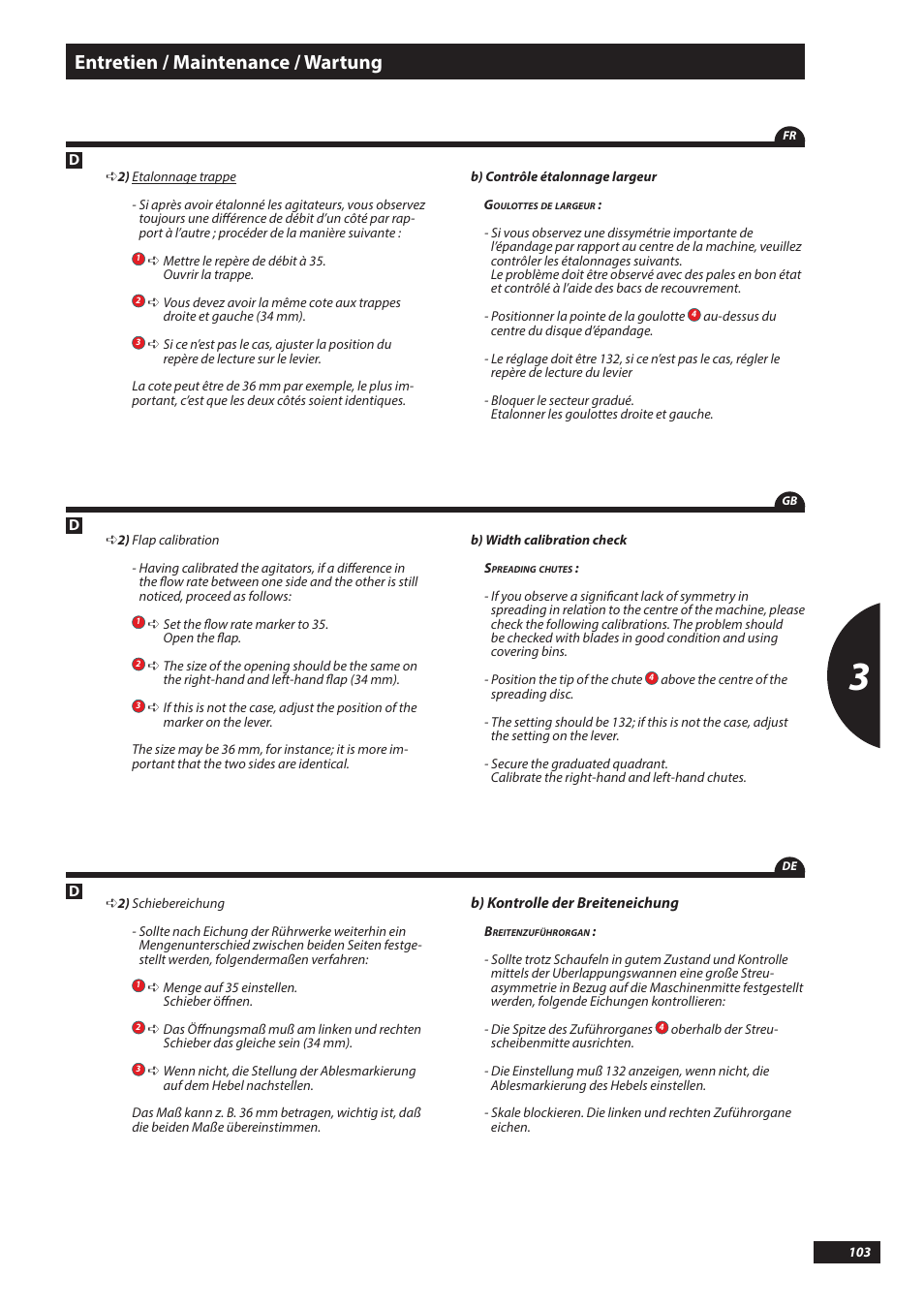 Entretien / maintenance / wartung | Sulky DX20-30 User Manual | Page 103 / 117