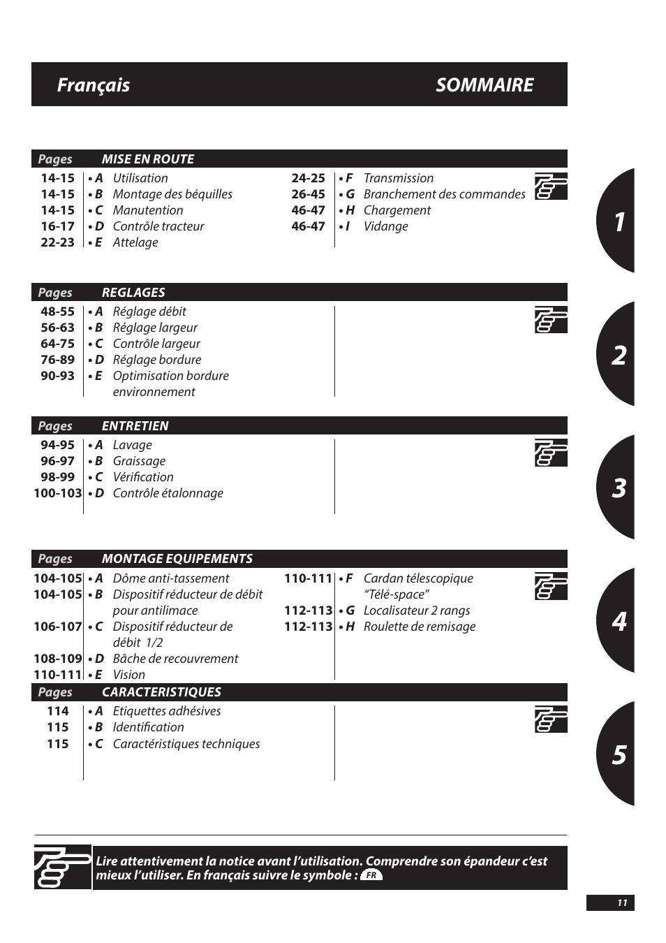 Français sommaire | Sulky DX20-30 User Manual | Page 11 / 117