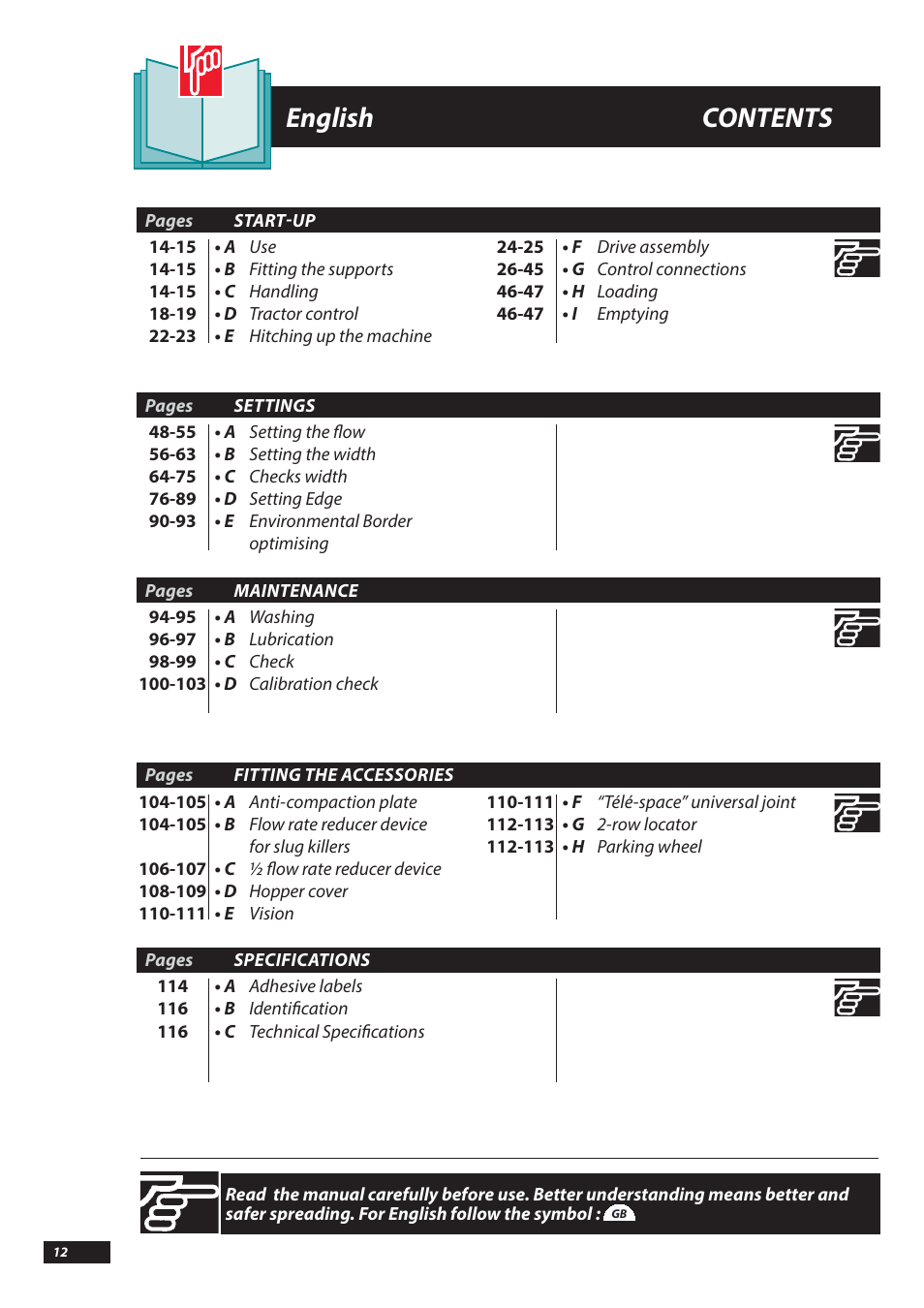 English contents | Sulky DX20-30 User Manual | Page 12 / 117