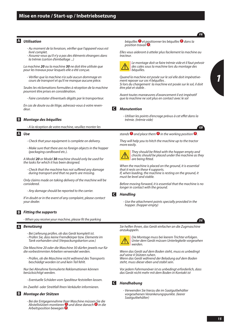 Mise en route / start-up / inbetriebsetzung | Sulky DX20-30 User Manual | Page 15 / 117