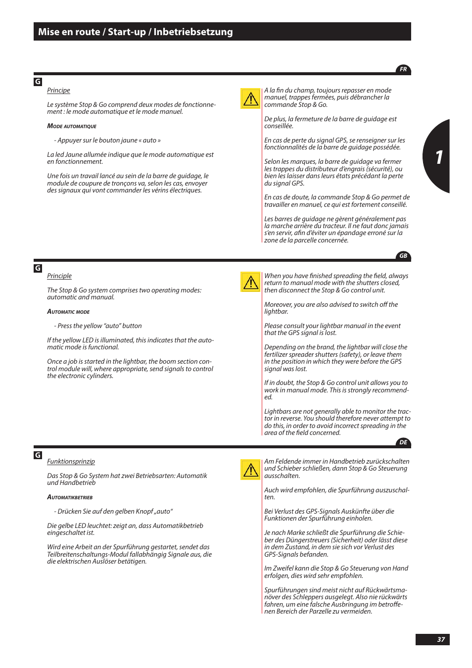 Mise en route / start-up / inbetriebsetzung | Sulky DX20-30 User Manual | Page 37 / 117