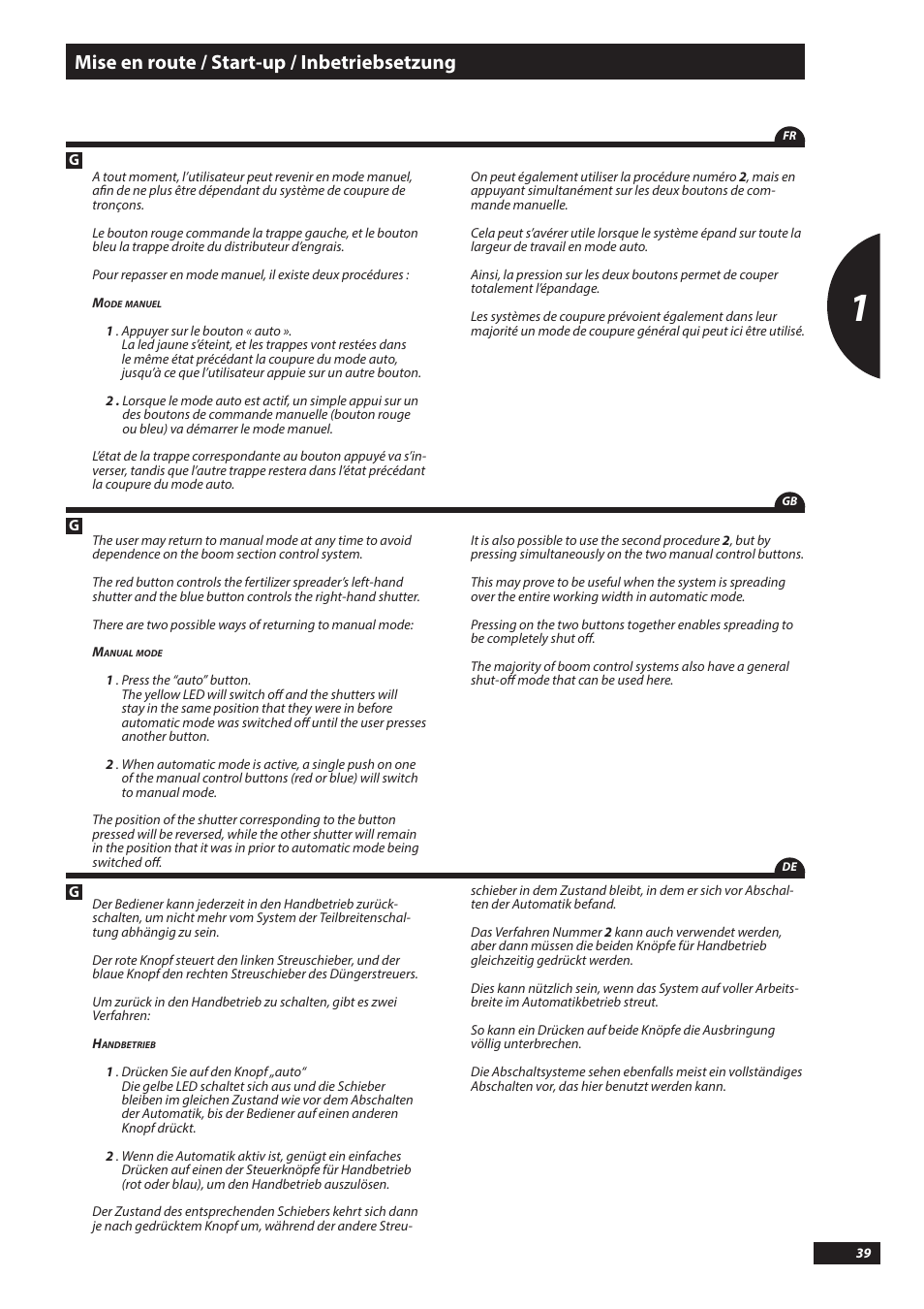 Mise en route / start-up / inbetriebsetzung | Sulky DX20-30 User Manual | Page 39 / 117
