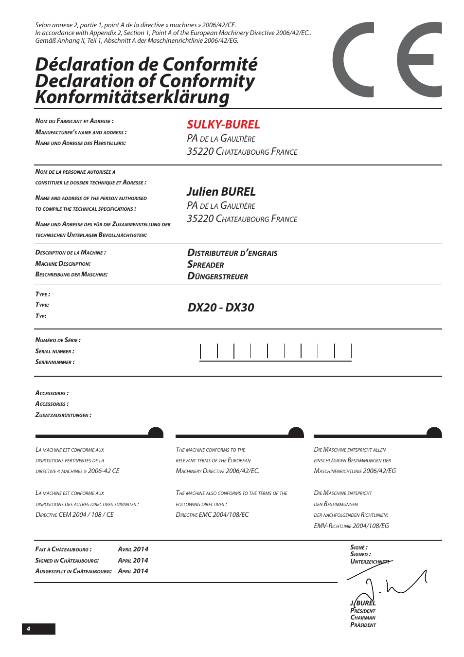 Sulky-burel, Julien burel, Dx20 - dx30 | Sulky DX20-30 User Manual | Page 4 / 117