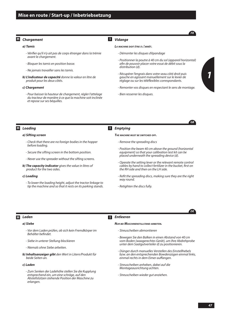 Mise en route / start-up / inbetriebsetzung | Sulky DX20-30 User Manual | Page 47 / 117