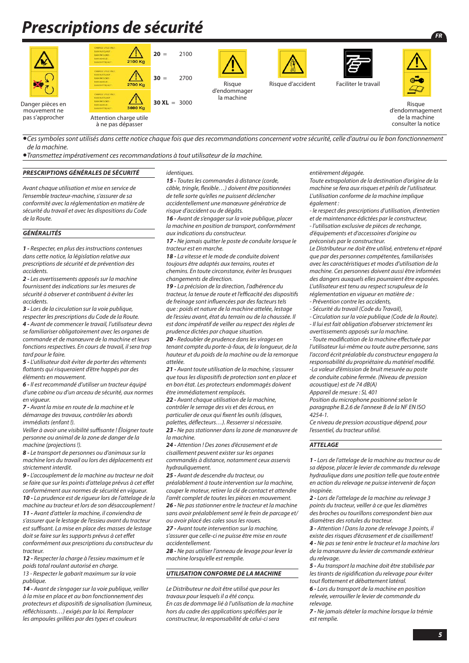 Prescriptions de sécurité | Sulky DX20-30 User Manual | Page 5 / 117