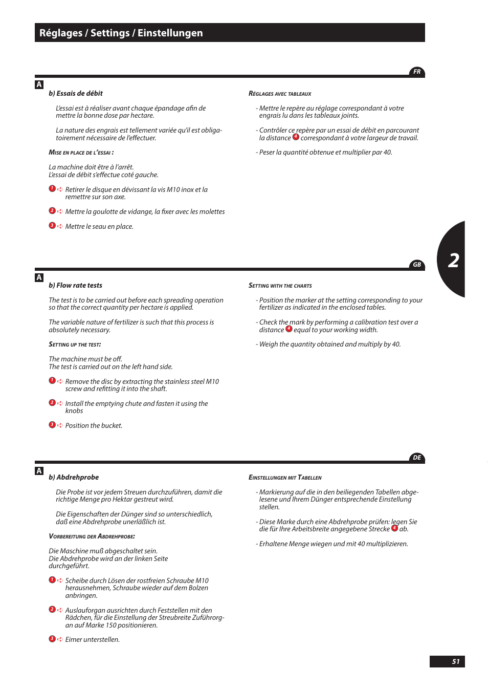 Réglages / settings / einstellungen | Sulky DX20-30 User Manual | Page 51 / 117