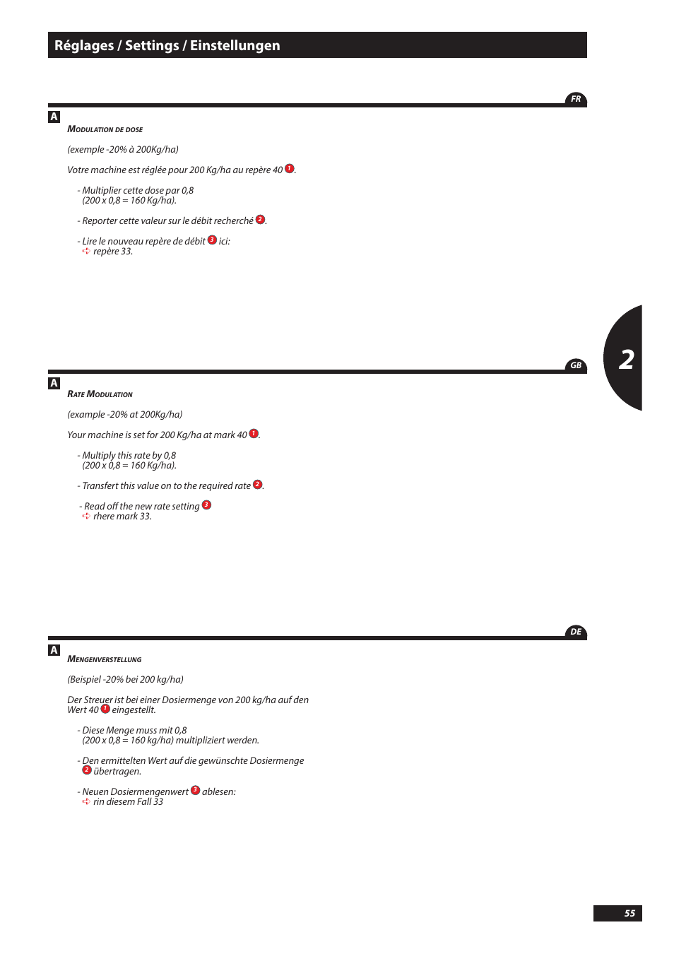 Réglages / settings / einstellungen | Sulky DX20-30 User Manual | Page 55 / 117