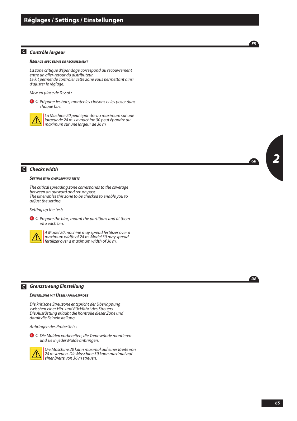 Réglages / settings / einstellungen | Sulky DX20-30 User Manual | Page 65 / 117
