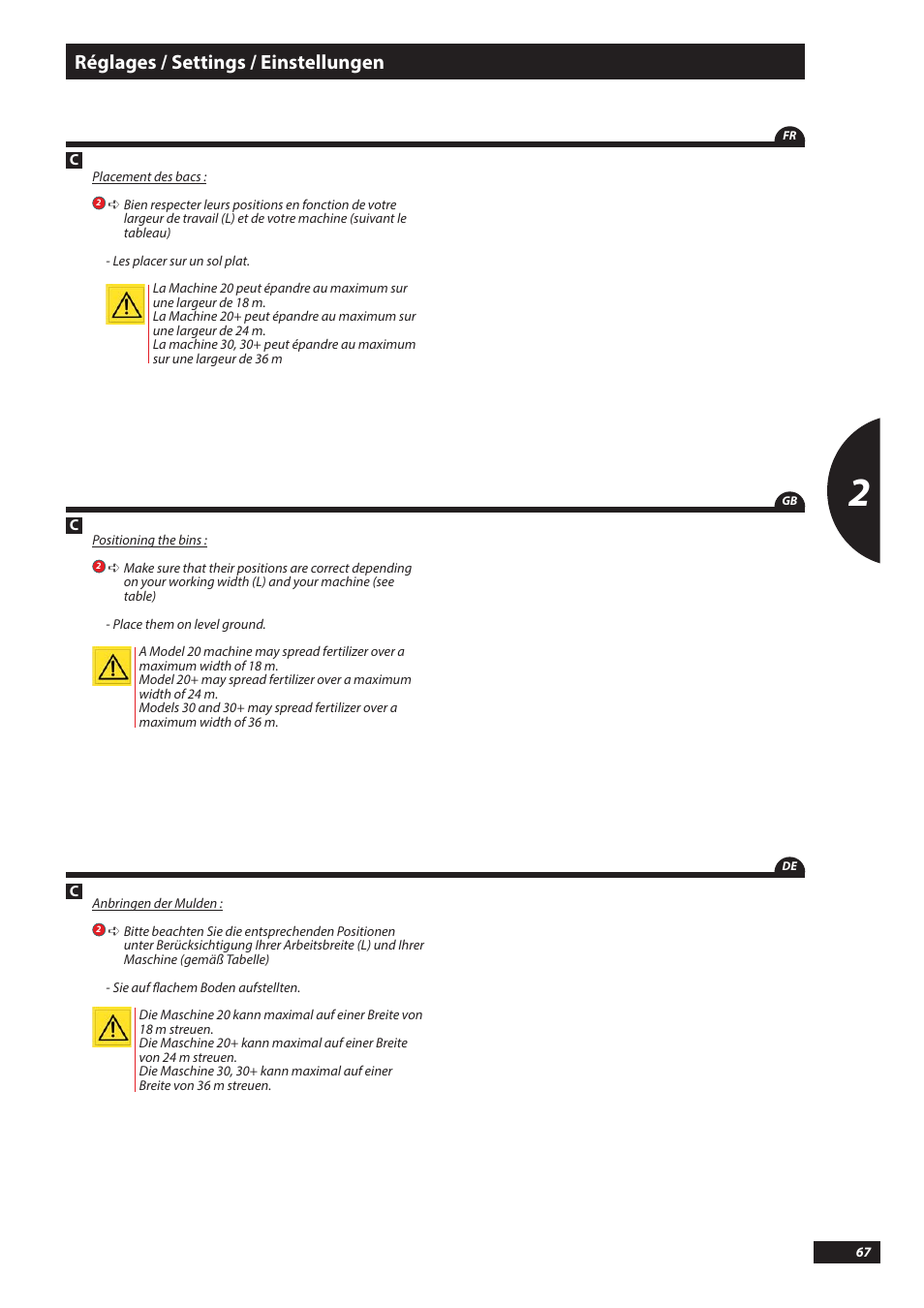 Réglages / settings / einstellungen | Sulky DX20-30 User Manual | Page 67 / 117