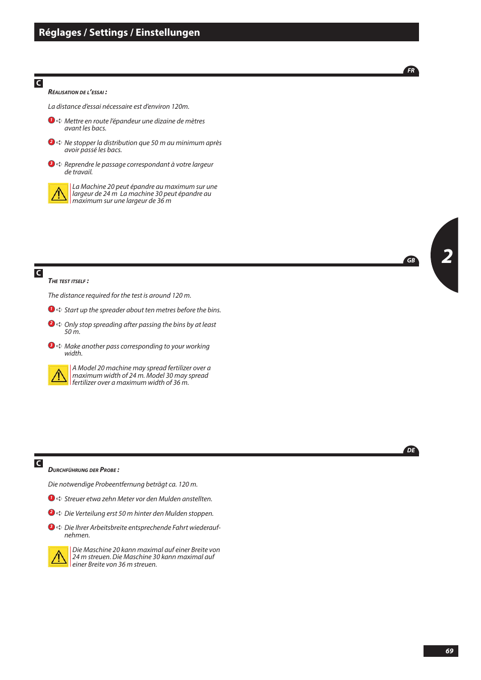 Réglages / settings / einstellungen | Sulky DX20-30 User Manual | Page 69 / 117