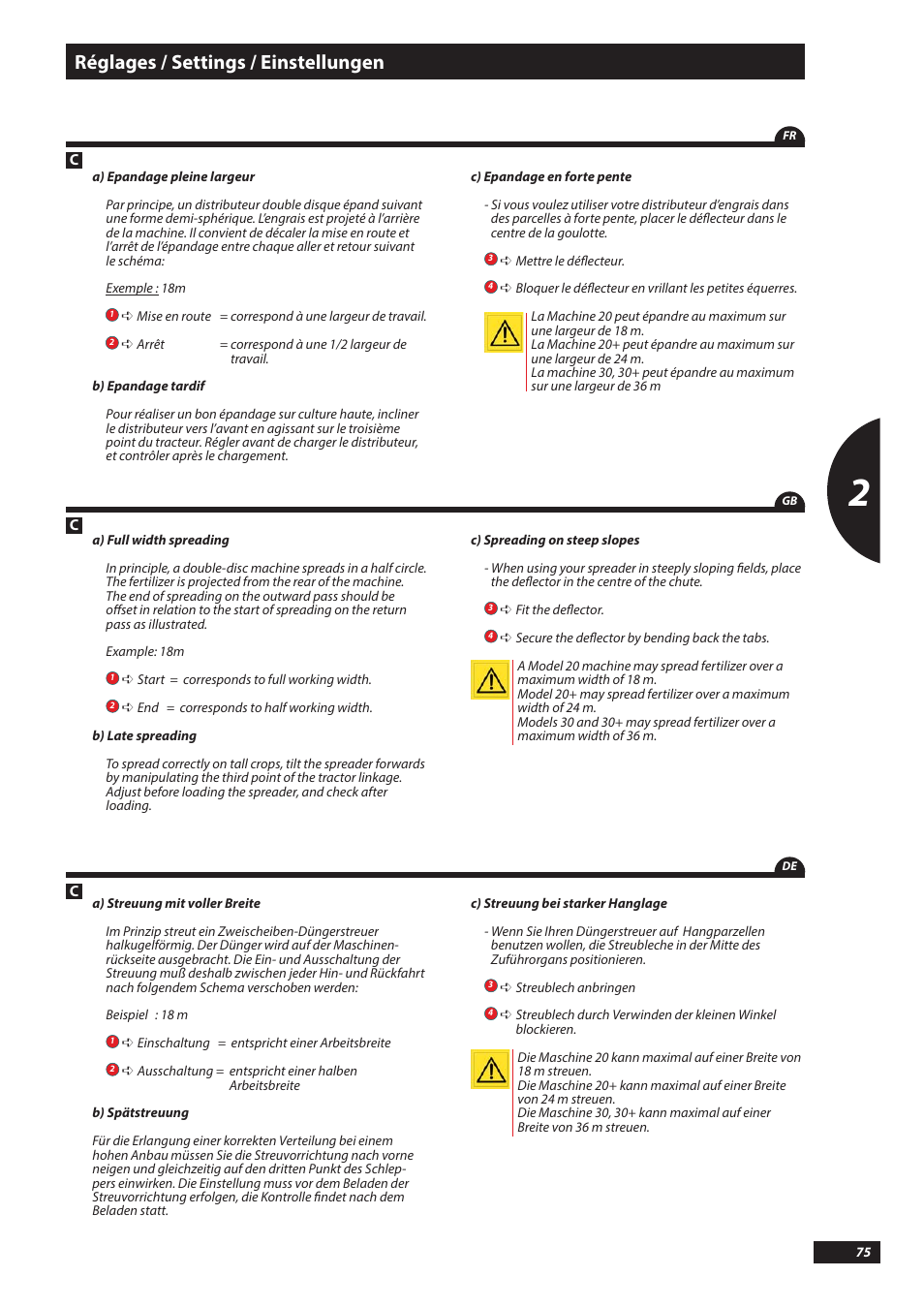 Réglages / settings / einstellungen | Sulky DX20-30 User Manual | Page 75 / 117
