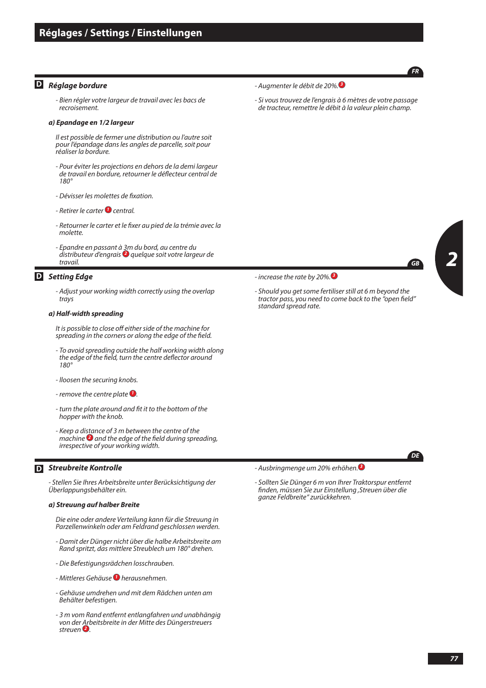 Réglages / settings / einstellungen | Sulky DX20-30 User Manual | Page 77 / 117