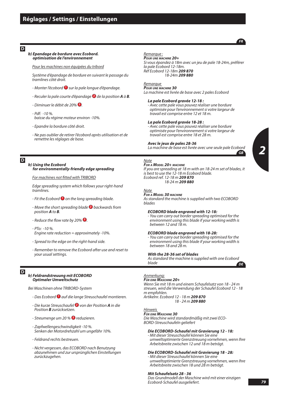 Réglages / settings / einstellungen | Sulky DX20-30 User Manual | Page 79 / 117