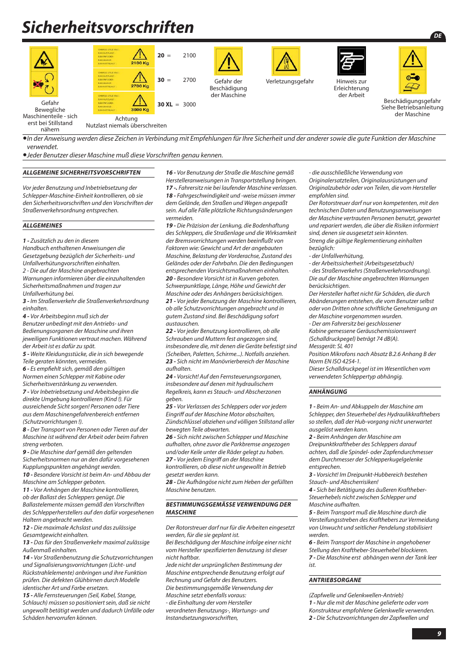 Sicherheitsvorschriften | Sulky DX20-30 User Manual | Page 9 / 117