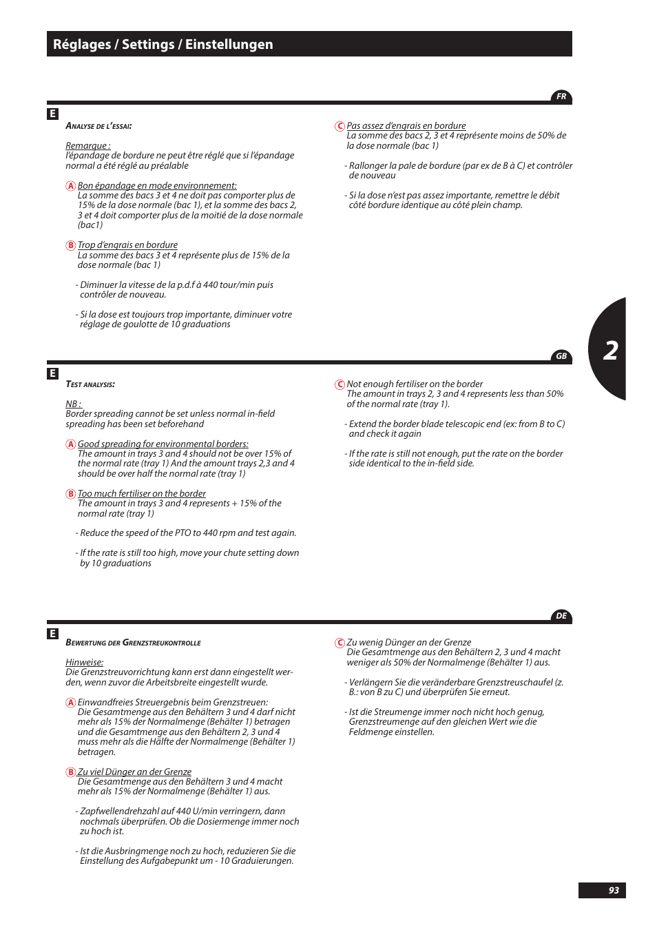 Réglages / settings / einstellungen | Sulky DX20-30 User Manual | Page 93 / 117