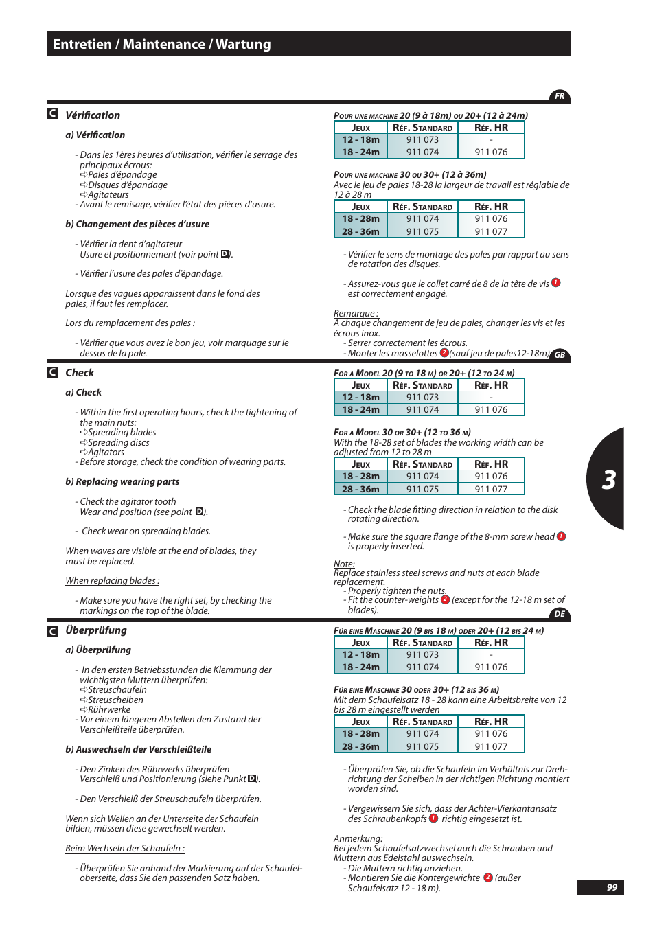 Entretien / maintenance / wartung | Sulky DX20-30 User Manual | Page 99 / 117