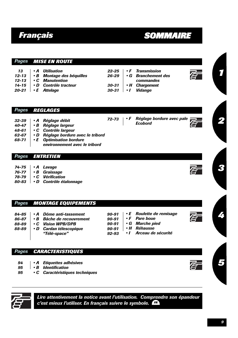 Ssommaire français | Sulky X 36 User Manual | Page 11 / 97