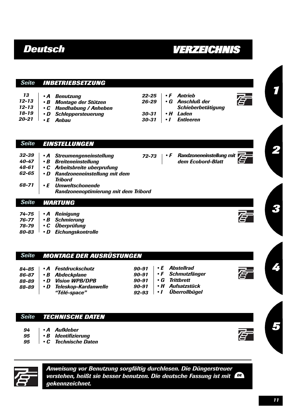 Verzeichnis deutsch | Sulky X 36 User Manual | Page 13 / 97