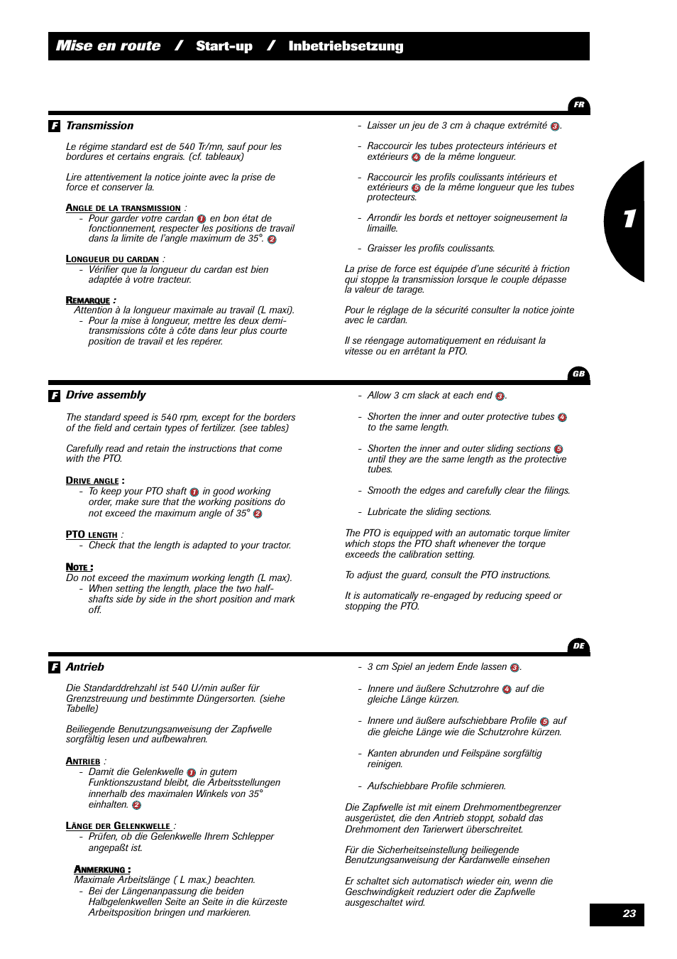 Mise en route, Start-up, Inbetriebsetzung | Sulky X 36 User Manual | Page 25 / 97