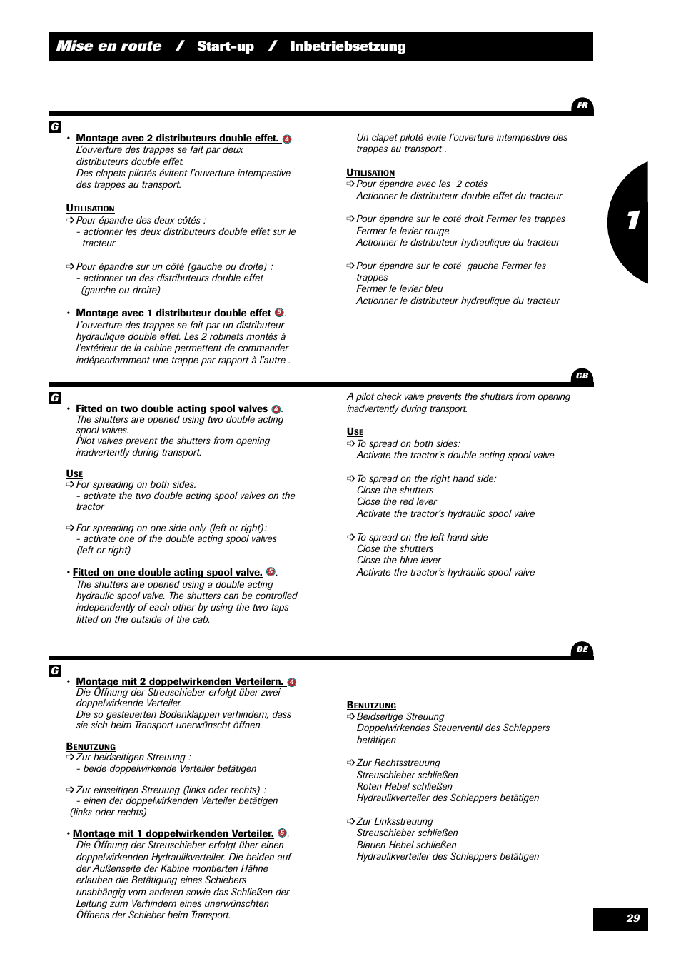 Mise en route, Start-up, Inbetriebsetzung | Sulky X 36 User Manual | Page 31 / 97