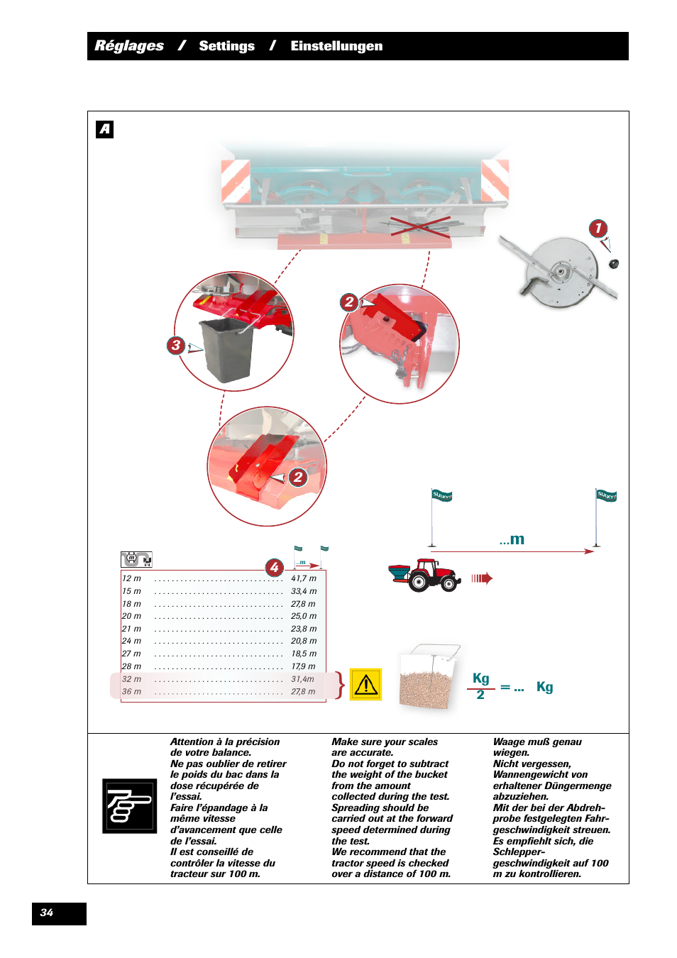 Réglages | Sulky X 36 User Manual | Page 36 / 97