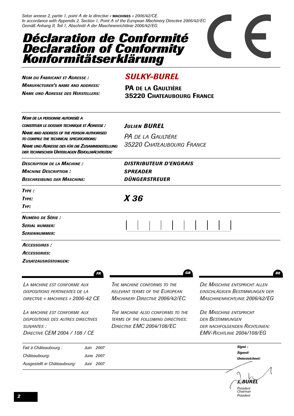 X 36, Sulky-burel, Bu r el | Sulky X 36 User Manual | Page 4 / 97