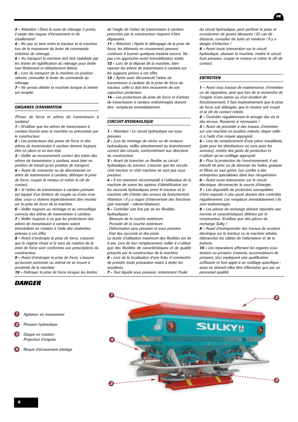 Danger | Sulky X 36 User Manual | Page 6 / 97