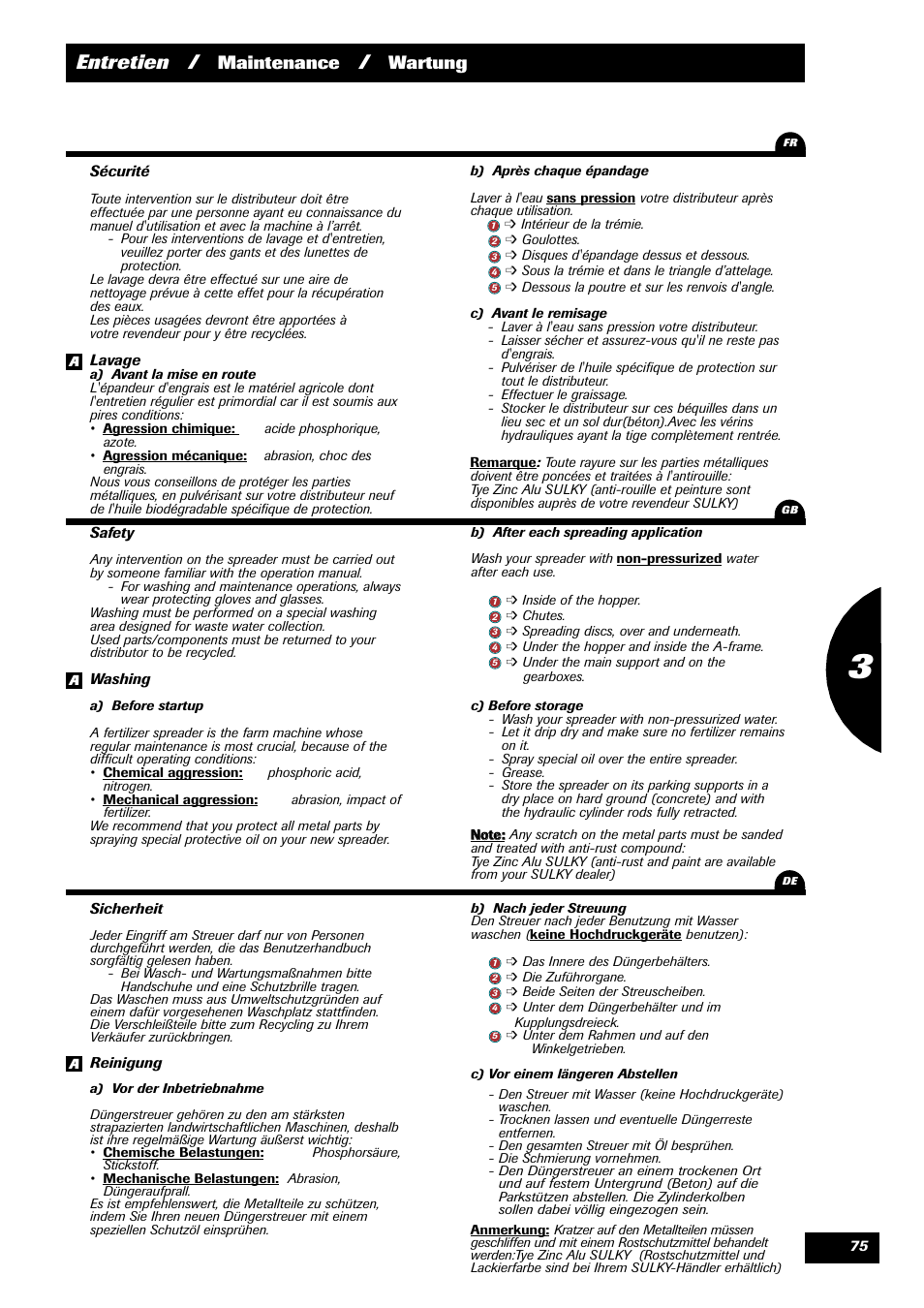 Entretien, Maintenance, Wartung | Sulky X 36 User Manual | Page 77 / 97
