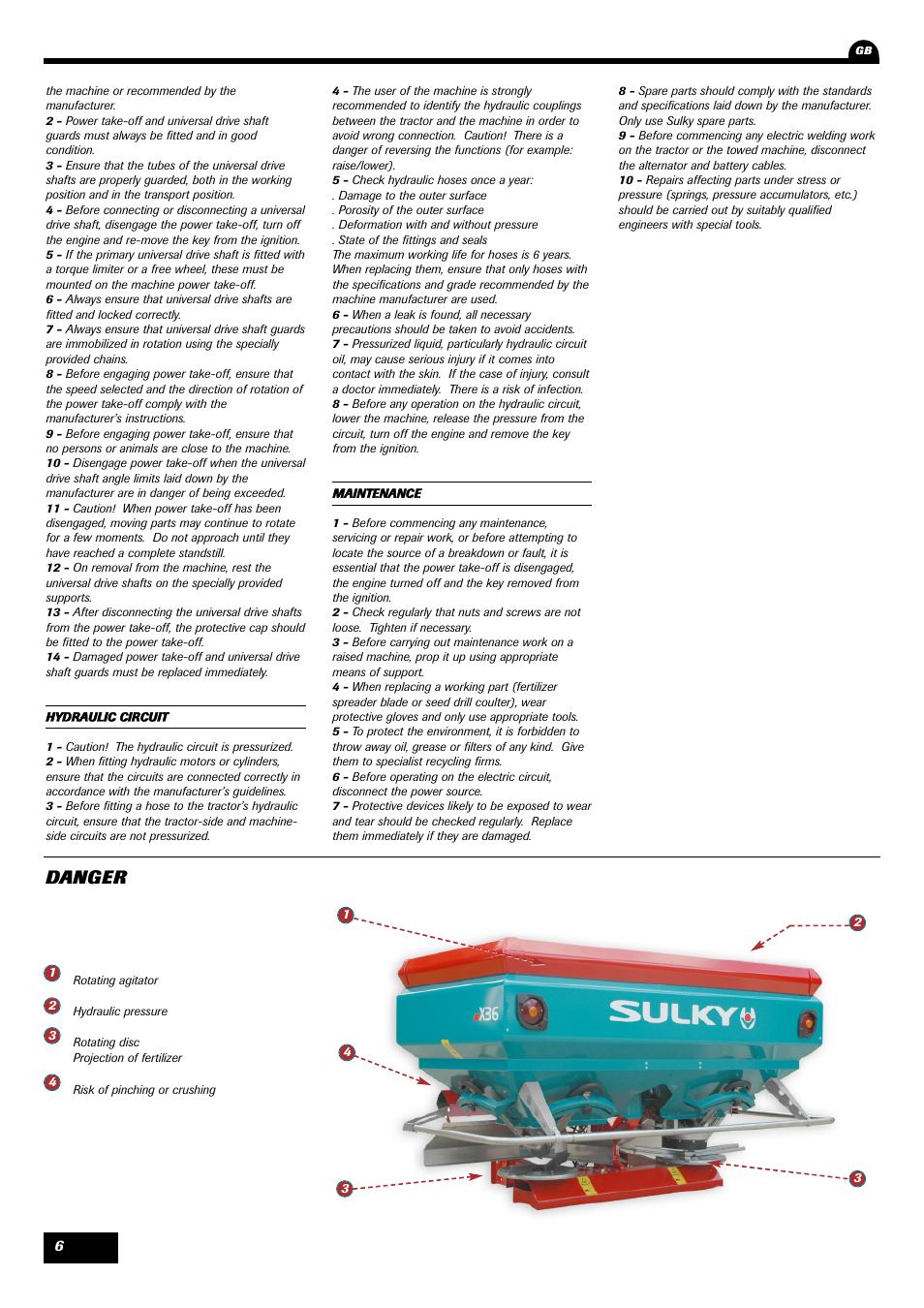 Danger | Sulky X 36 User Manual | Page 8 / 97