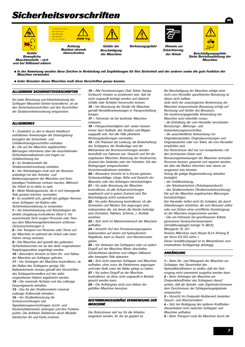 Sicherheitsvorschriften | Sulky X 36 User Manual | Page 9 / 97
