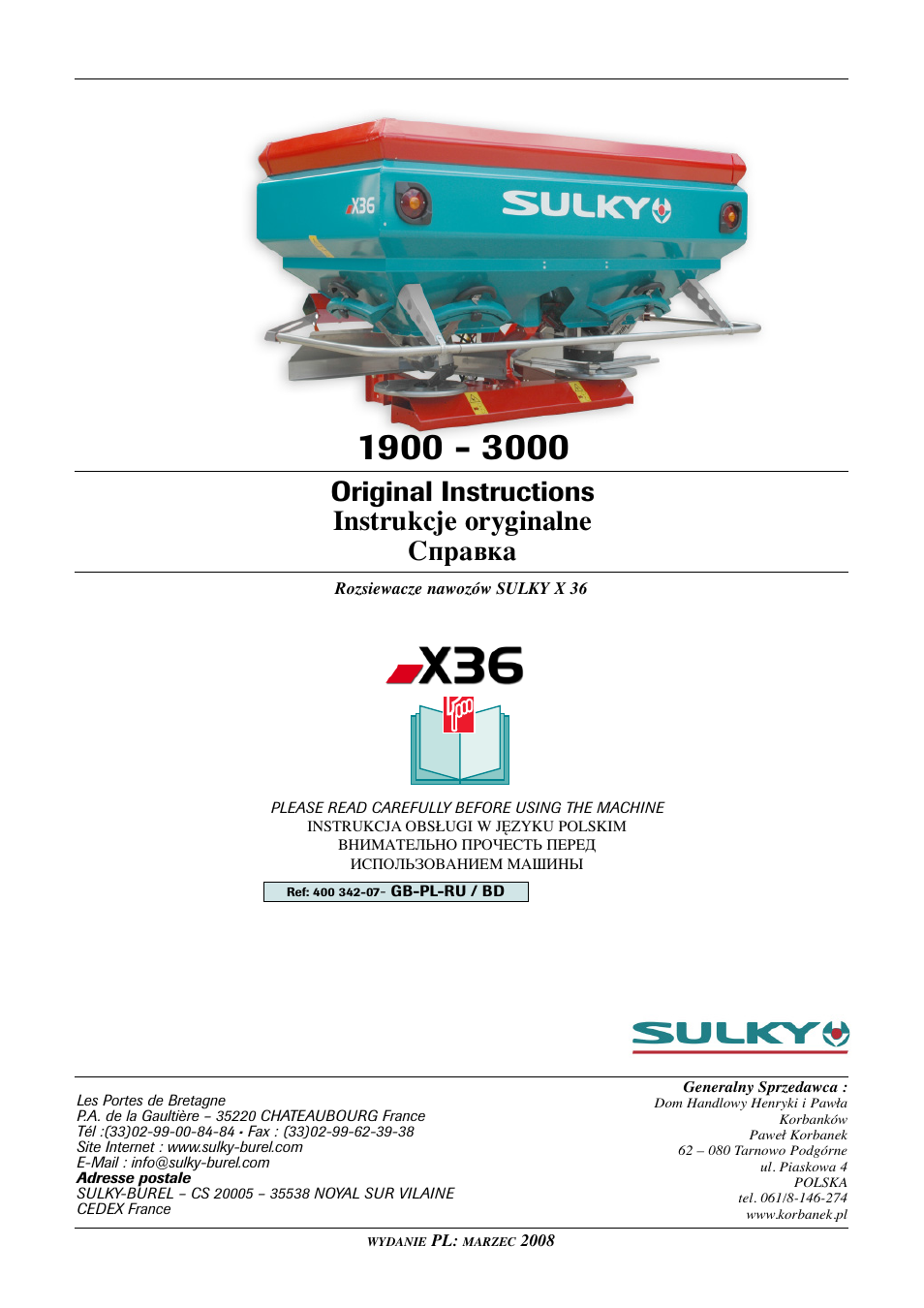 Sulky X 36 User Manual | 102 pages