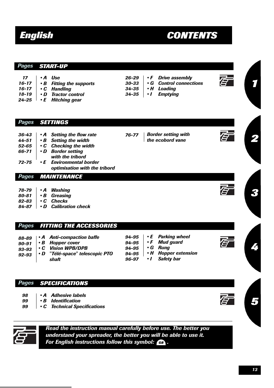 Contents english | Sulky X 36 User Manual | Page 15 / 102