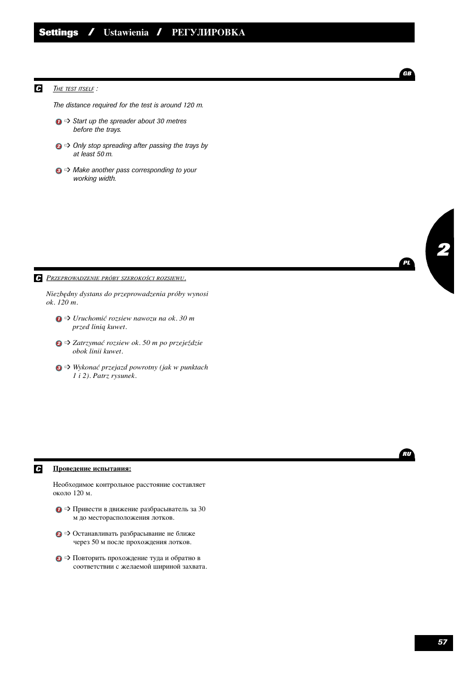 Settings, Ustawienia, Регулировка | Sulky X 36 User Manual | Page 59 / 102