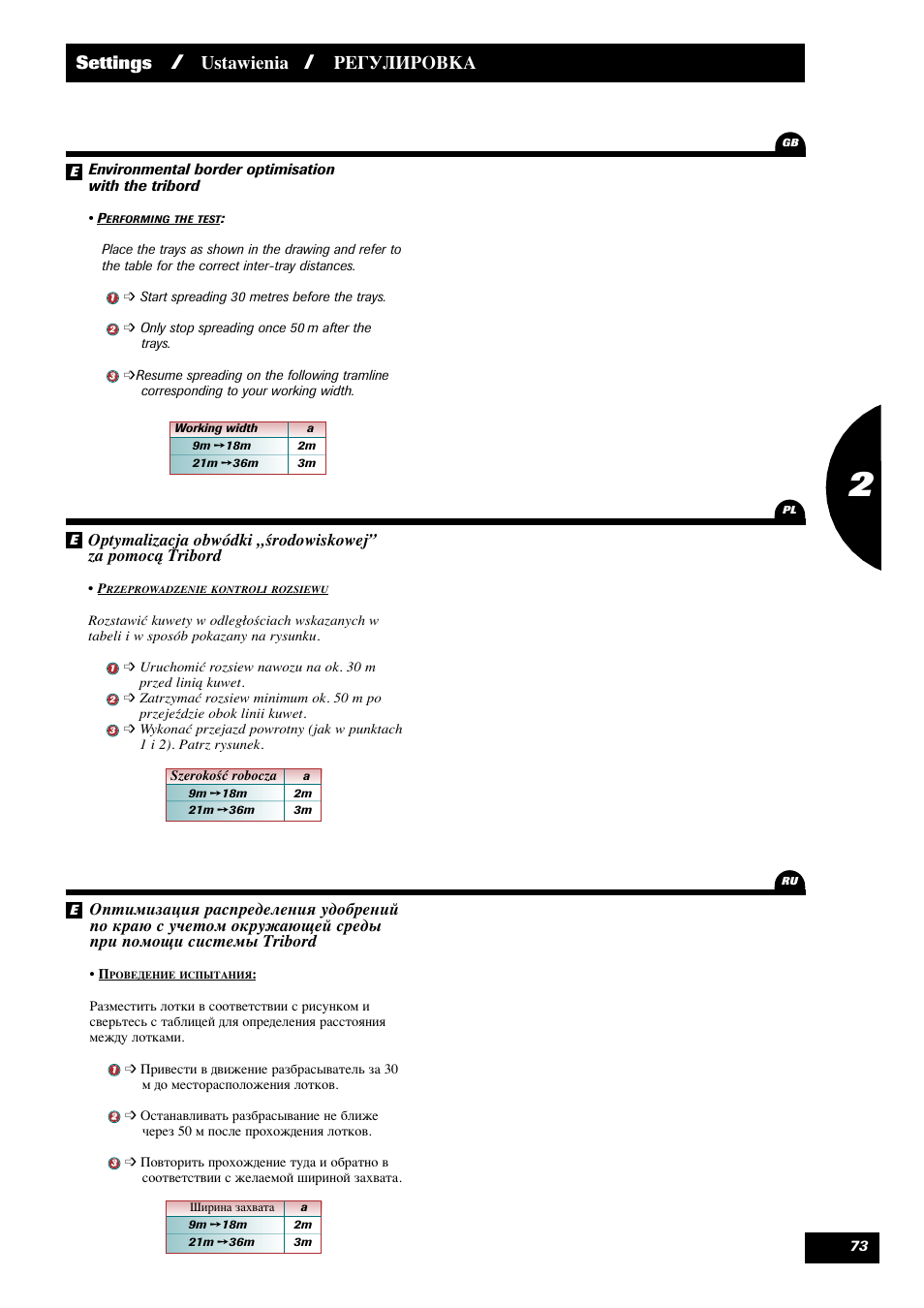 Settings, Ustawienia, Регулировка | Sulky X 36 User Manual | Page 75 / 102