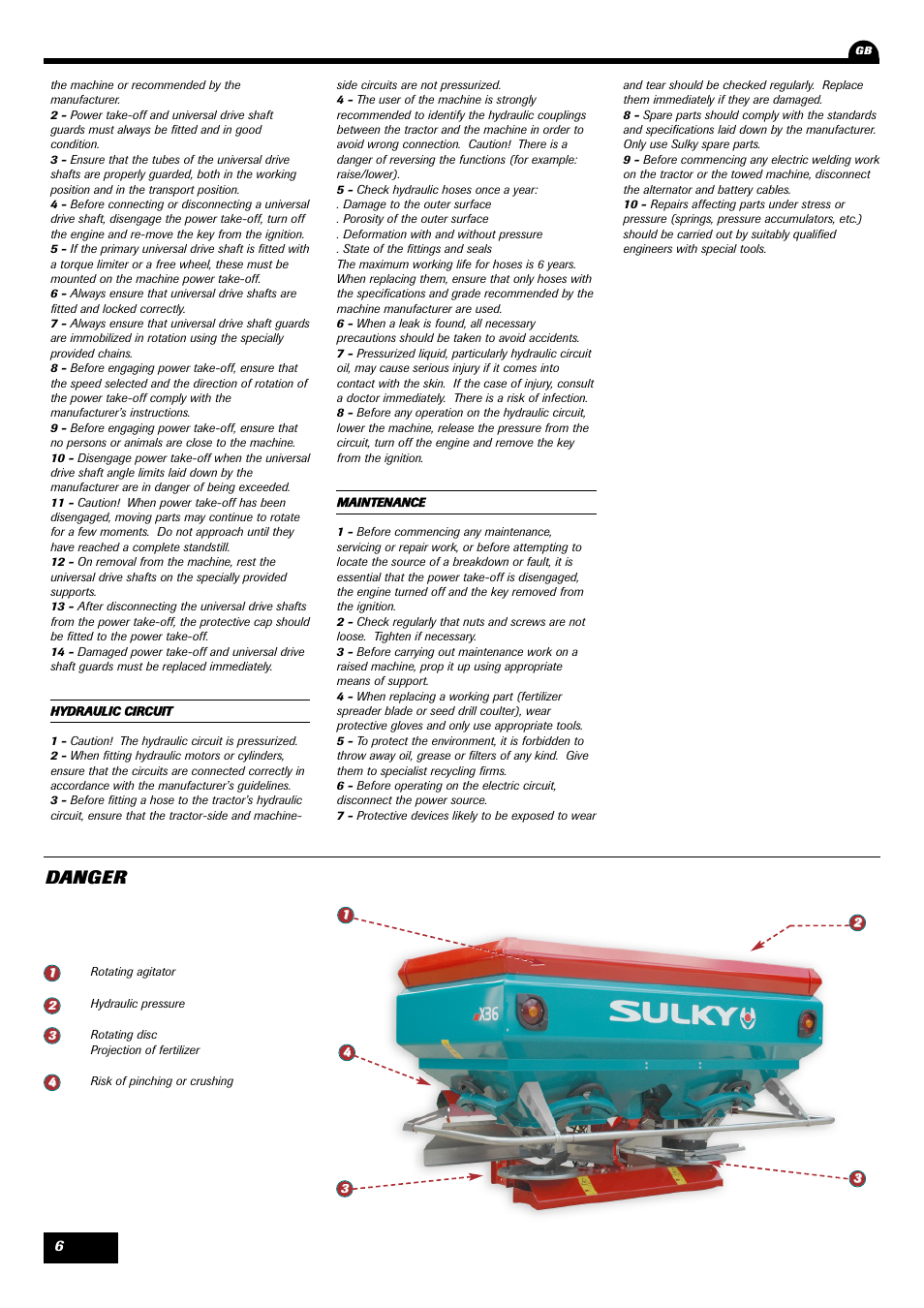 Danger | Sulky X 36 User Manual | Page 8 / 102