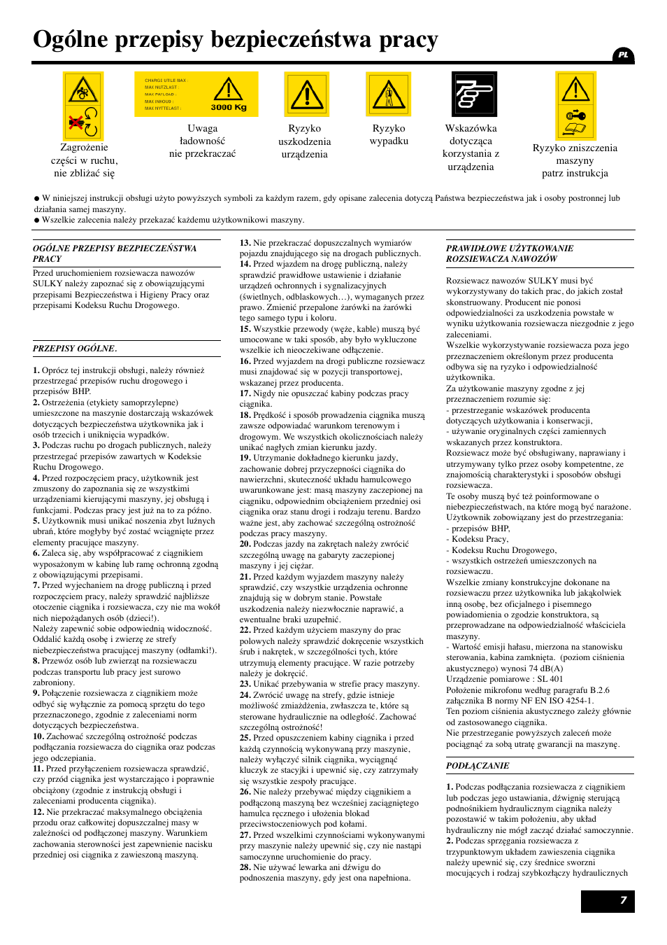 Ogólne przepisy bezpieczeństwa pracy | Sulky X 36 User Manual | Page 9 / 102